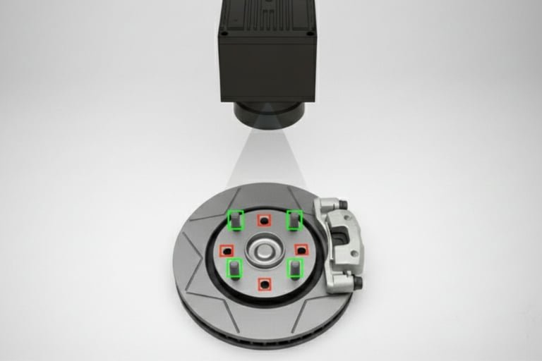 AI vision system inspecting bolt presence in a wheel hub assembly