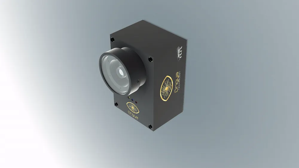 Exploded view animation of the Drigya Tech Edge AI machine vision camera showing internal components